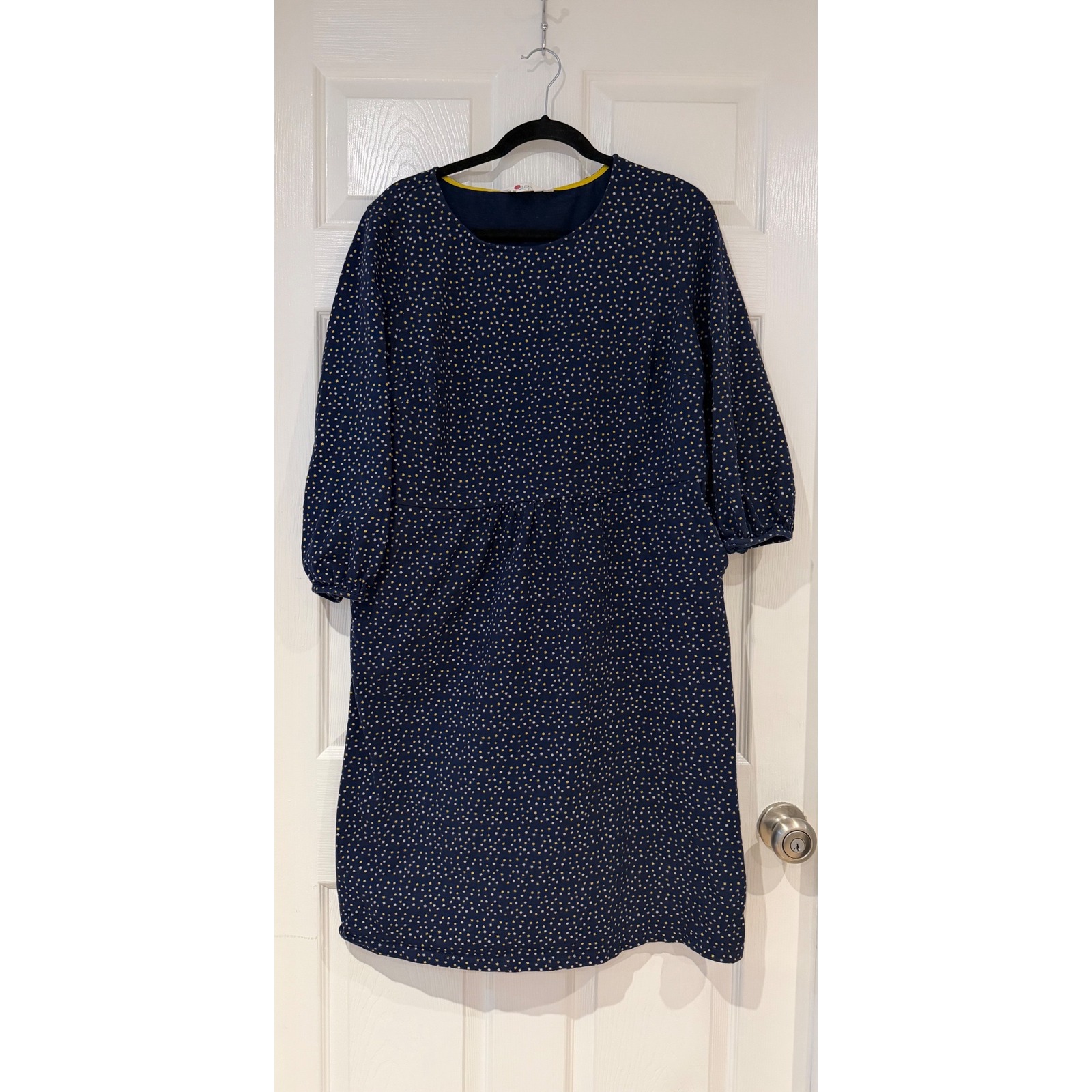 Boden Navy Blue Star Print Cotton Jersey Empire Waist Dress Pockets Us 14l